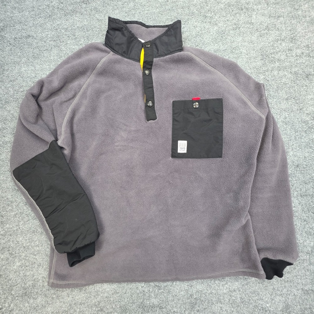 Topo Designs Mountain Fleece Pullover Jacket Men's Large Gray Snap